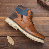 Men Side Zipper Lace-up Splicing Warm Boots