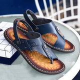 Men's Summer Genuine Leather Sandals Beach Slippers Casual Shoes Flip-flops