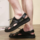 Men Summer Genuine Leather Elastic Band Sandals