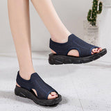 Plus Size Women Summer Knitted Fabric Thick Sole Sandals