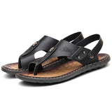 Men's Summer Genuine Leather Sandals Beach Slippers Casual Shoes Flip-flops