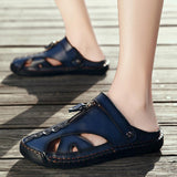 Men Genuine Leather Beach Shoes Sandals Cogs