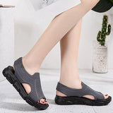 Plus Size Women Summer Knitted Fabric Thick Sole Sandals