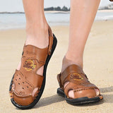 Men's Flat Heel Cowhide Leather Daily Beach Sandals