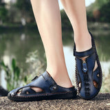 Men Genuine Leather Beach Shoes Sandals Cogs