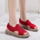 Plus Size Women Summer Knitted Fabric Thick Sole Sandals