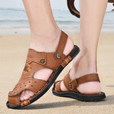 Men's Flat Heel Cowhide Leather Daily Beach Sandals