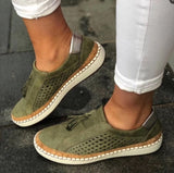 Women's Fashion Casual Hollow-Out Round Toe Slip Shoes Flat Sneakers