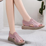 Plus Size Women Summer Knitted Fabric Thick Sole Sandals