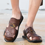 Men's Flat Heel Cowhide Leather Daily Beach Sandals