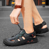 New Men'S Outdoor Leather Mesh Beach Sandals