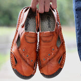 Men Summer Genuine Leather Beach Sandals Slippers