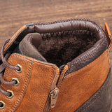 Men Side Zipper Lace-up Splicing Warm Boots