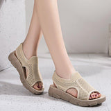 Plus Size Women Summer Knitted Fabric Thick Sole Sandals