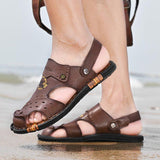 Men's Flat Heel Cowhide Leather Daily Beach Sandals