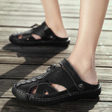 Men Genuine Leather Beach Shoes Sandals Cogs