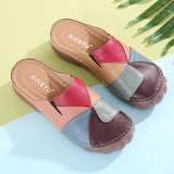 Women Comfortable Slip On Color Block Mules Slippers