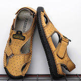 Men Outdoor Cowhide Leather Flat Heel Daily Sandals