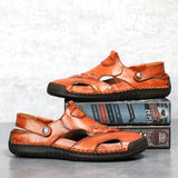 Men Summer Genuine Leather Beach Sandals Slippers