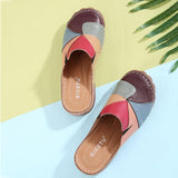 Women Comfortable Slip On Color Block Mules Slippers