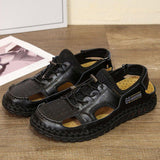 Men Summer Genuine Leather Elastic Band Sandals