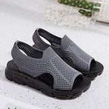 Plus Size Women Summer Knitted Fabric Thick Sole Sandals