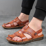 Men Summer Closed Toe Sandals Beach Slippers Flat Light Leather