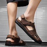 Men Outdoor Cowhide Leather Flat Heel Daily Sandals