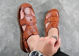 Men Summer Closed Toe Sandals Beach Slippers Flat Light Leather