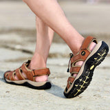 Men's Summer Daily Cowhide Leather Flat Heel Sandals