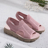 Plus Size Women Summer Knitted Fabric Thick Sole Sandals