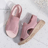 Plus Size Women Summer Knitted Fabric Thick Sole Sandals