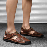 Men Outdoor Cowhide Leather Flat Heel Daily Sandals