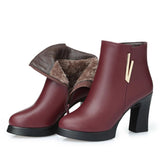 Woman's Ankle Boots Ladies Genuine Leather High-heeled Boots