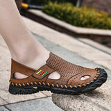 Men Summer Flat Heel Sandals Casual Cowhide Leather Shoes