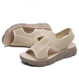 Plus Size Women Summer Knitted Fabric Thick Sole Sandals