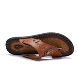 Men's Summer Genuine Leather Sandals Beach Slippers Casual Shoes Flip-flops