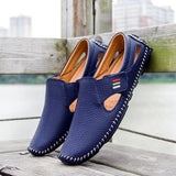 Men Casual Shoes Slip on Hollow Leather Men Shoes