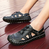 Men's Leather Sandals Summer Breathable Beach Shoes