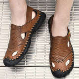 Men Summer Flat Heel Sandals Casual Cowhide Leather Shoes