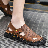 Men Summer Flat Heel Sandals Casual Cowhide Leather Shoes