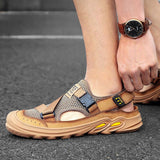 New Men'S Outdoor Leather Mesh Beach Sandals