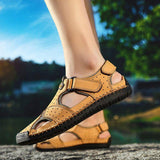 Men Outdoor Cowhide Leather Flat Heel Daily Sandals