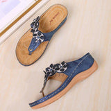 Women Flowers Thong Thick Sole Sandals