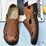 Men Summer Flat Heel Sandals Casual Cowhide Leather Shoes