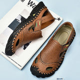 Men Summer Flat Heel Sandals Casual Cowhide Leather Shoes