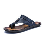 Men's Summer Genuine Leather Sandals Beach Slippers Casual Shoes Flip-flops