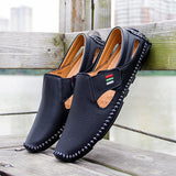 Men Casual Shoes Slip on Hollow Leather Men Shoes