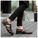 Men's Business Casual Sandals Ankle Strap Flats Soft Leather Shoes