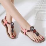 Women's Flat Sandals Open Toe Solid Bohemia Elastic Band Beading Sandals